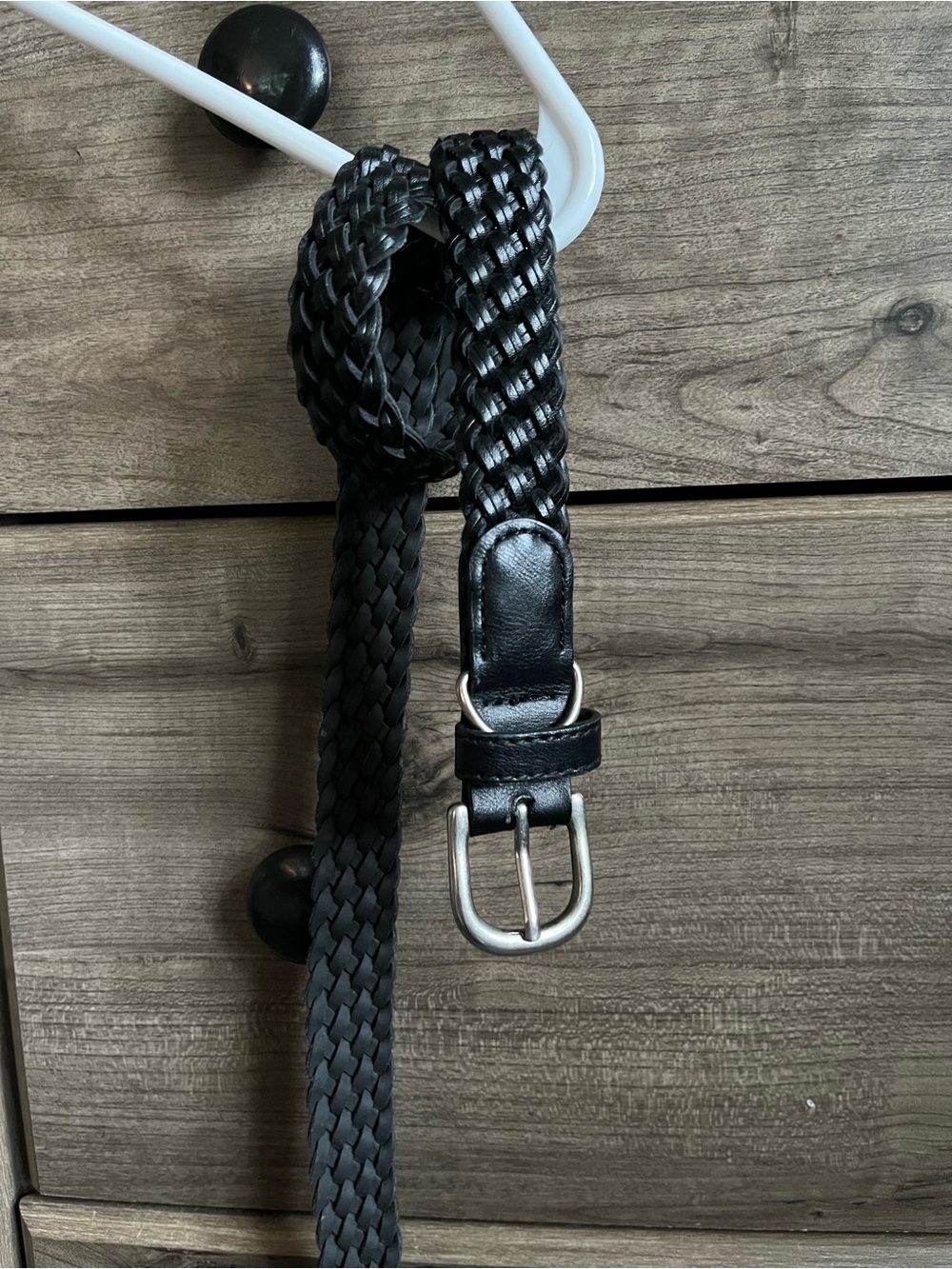 Black Braided Leather Belt for Women - Simple Woven Design